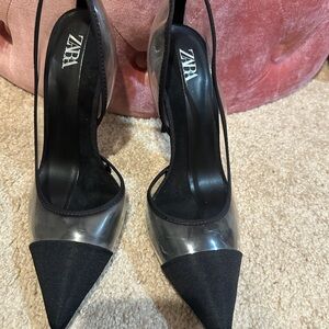 Zara Women's Black and Transparent Heels